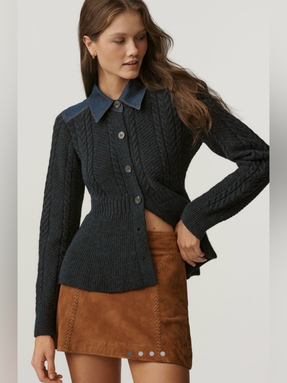 Pilcro Peplum Cable-Knit Cadigan